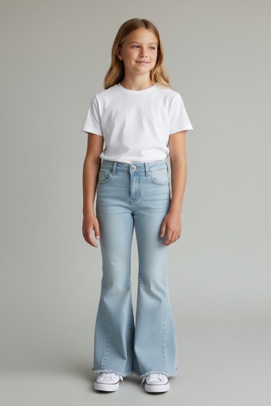 YMI Girls Light Wash Flare Jeans Raw Hem Stretch Denim Size 8